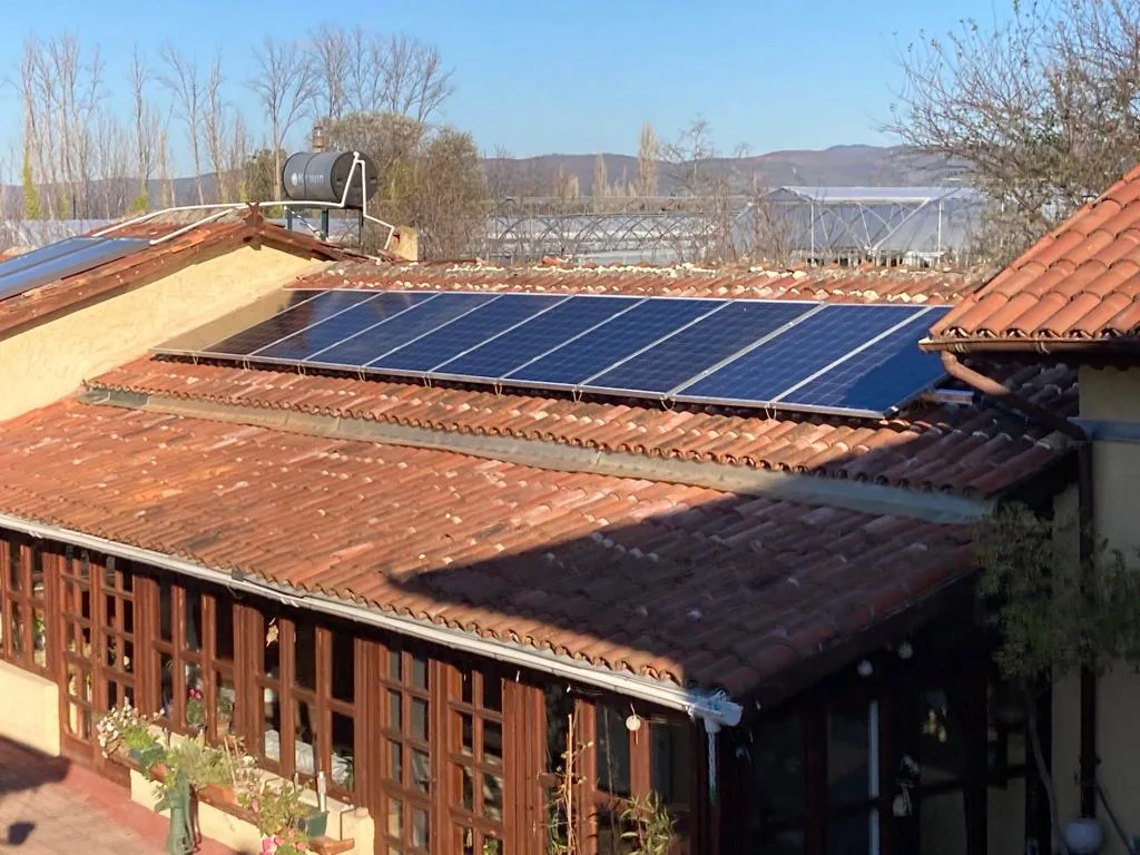 Solar panel group on the tiled roof